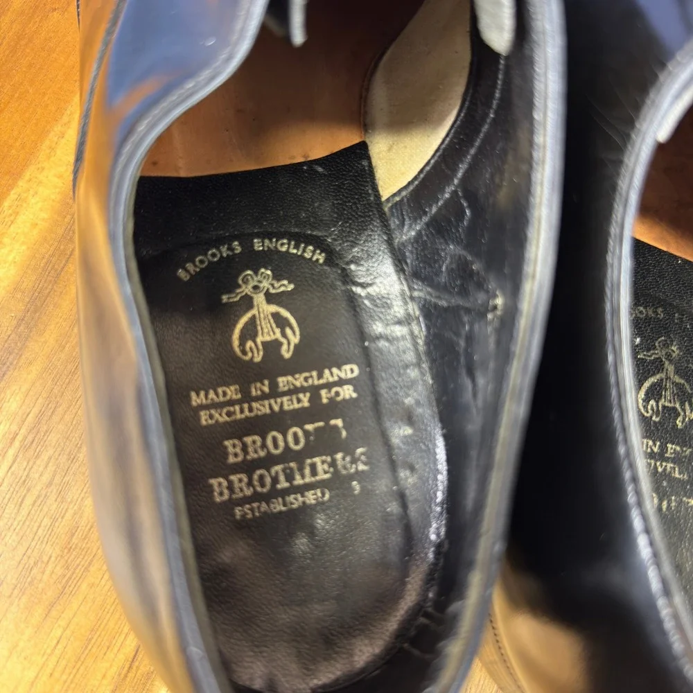 Brooks Brothers Oxford Mens 41 E Black Leather Made in England Brooks English